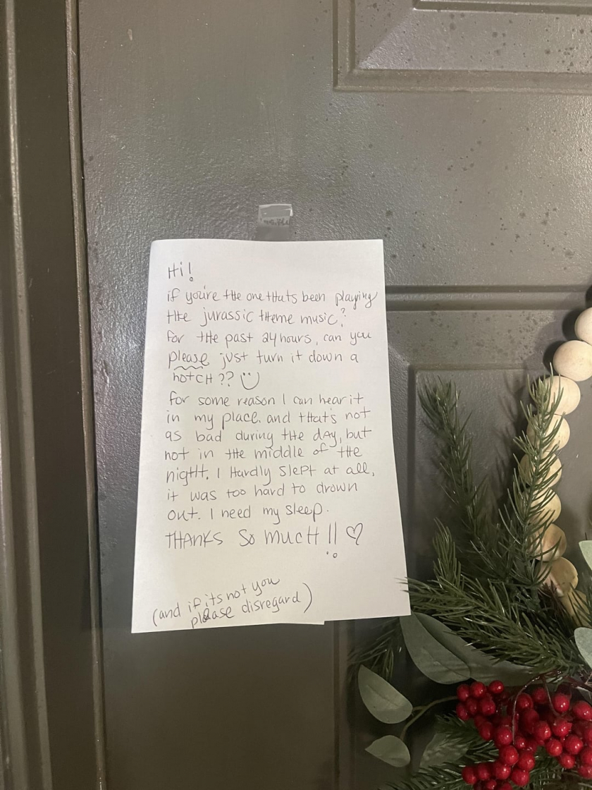 Saw this note on my neighbors door this morning
