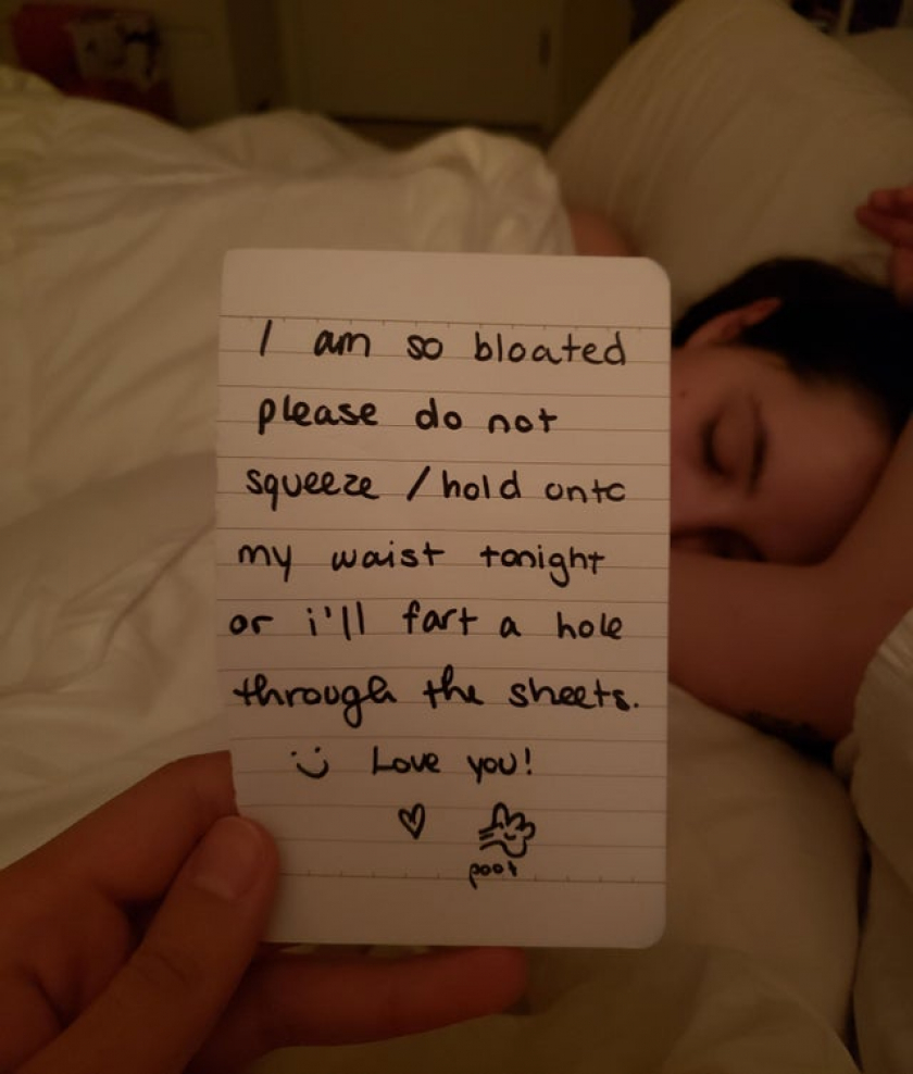 My gf left this warning for me on my pillow