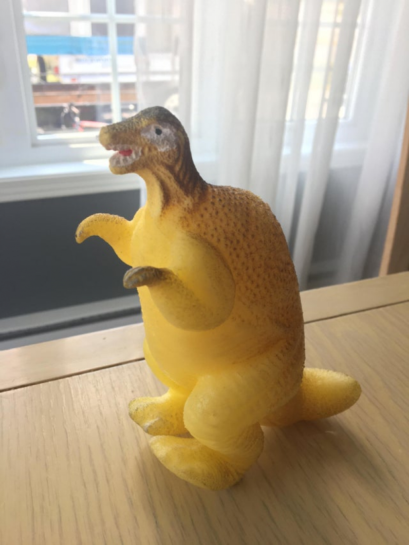 My son put his growing dinosaur in a glass that was too small for it, so the head stayed small.