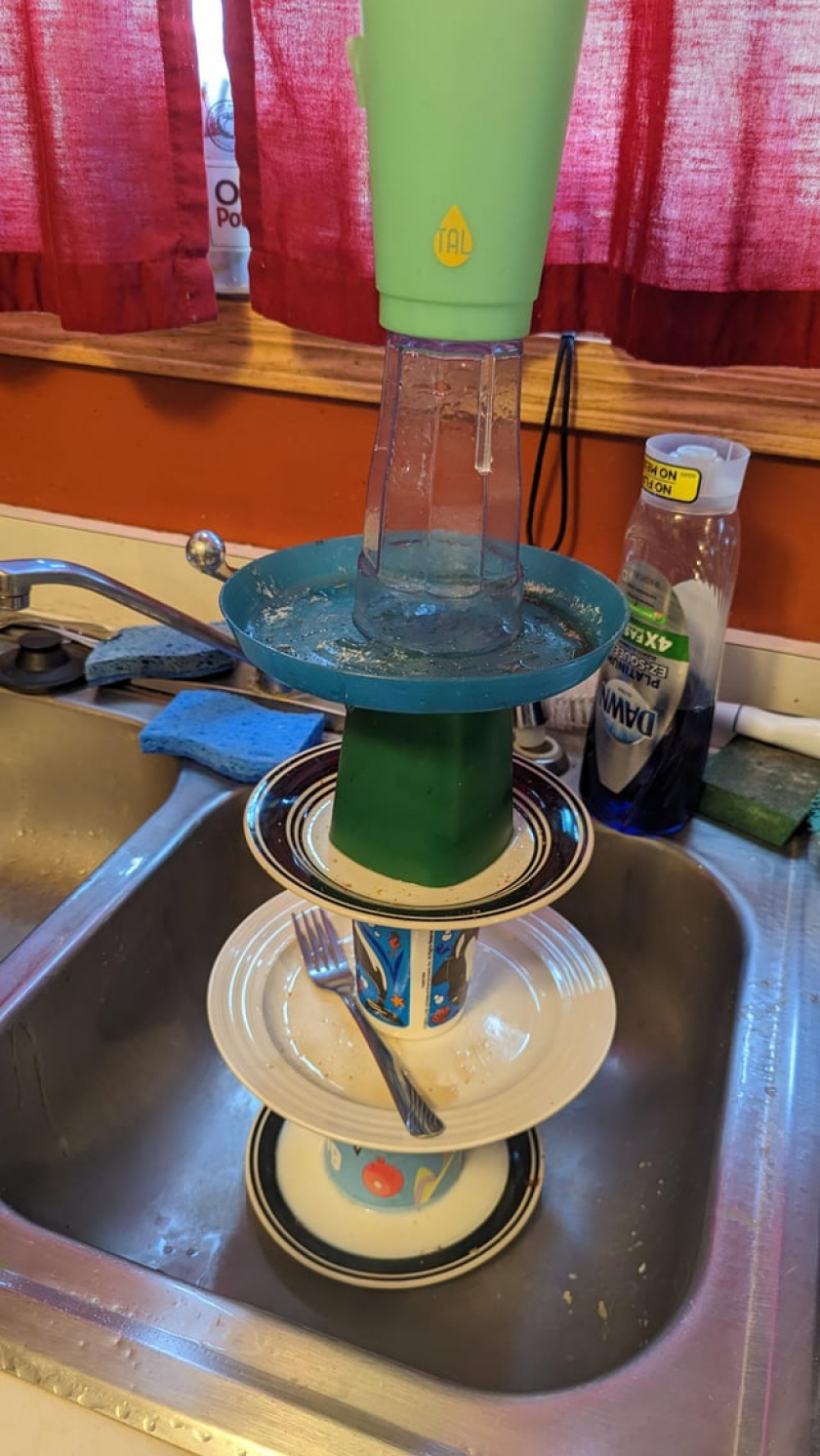 My son thinks he is hilarious - told him to stack the dishes in the sink