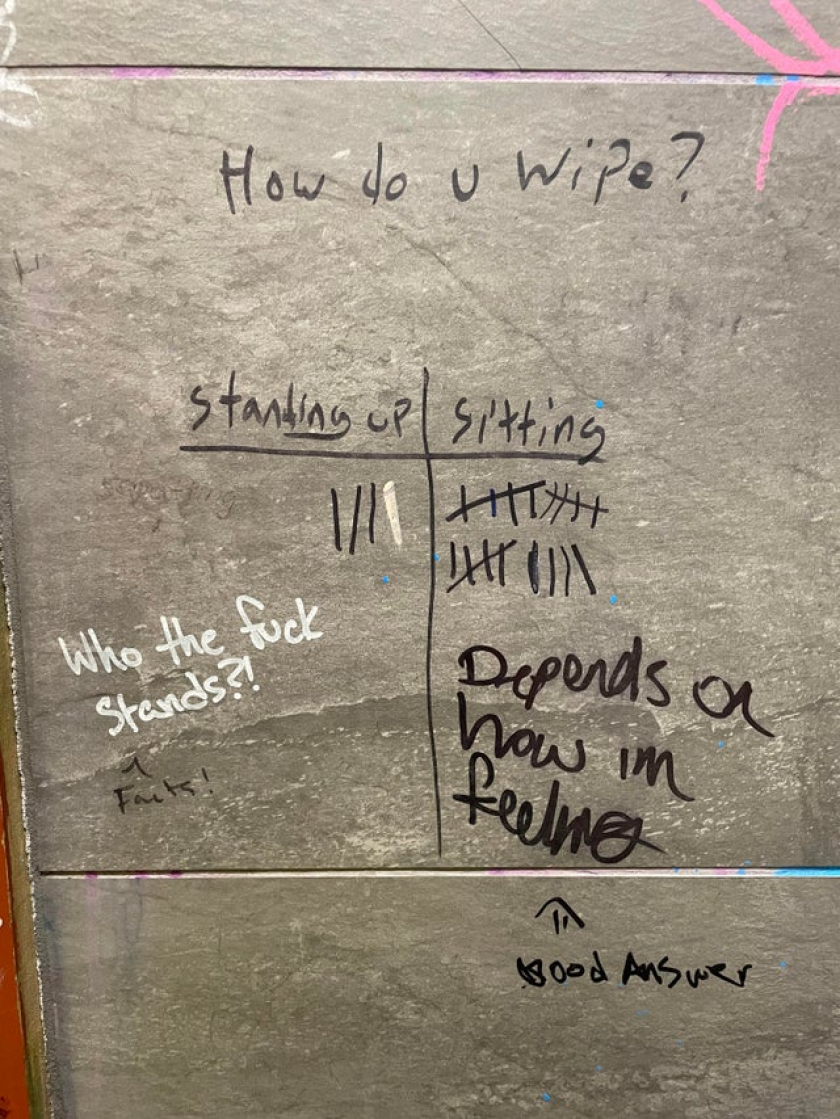 I love bathroom wall conversations