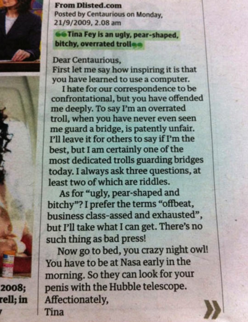 Tina Fey Perfectly Responds To A Hater