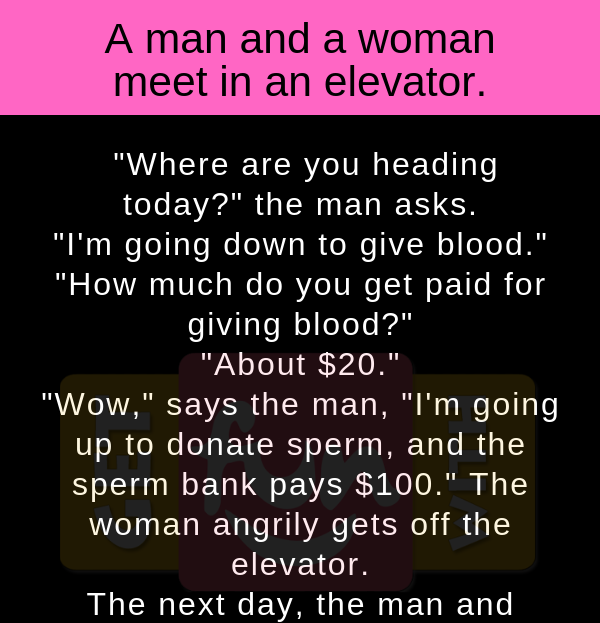 A man and a woman meet in an elevator(Funny Joke)
