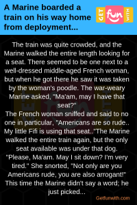 A Marine boarded a train on his way home from deployment...