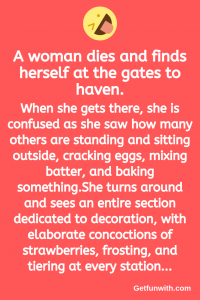 A woman dies and finds herself at the gates to haven.