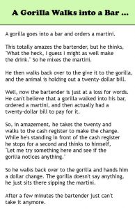 A Gorilla walks into a bar...