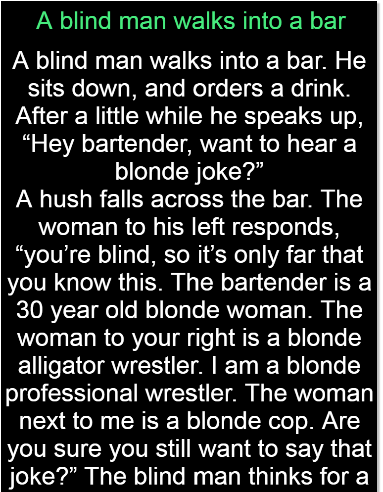 A blind man walks into a bar