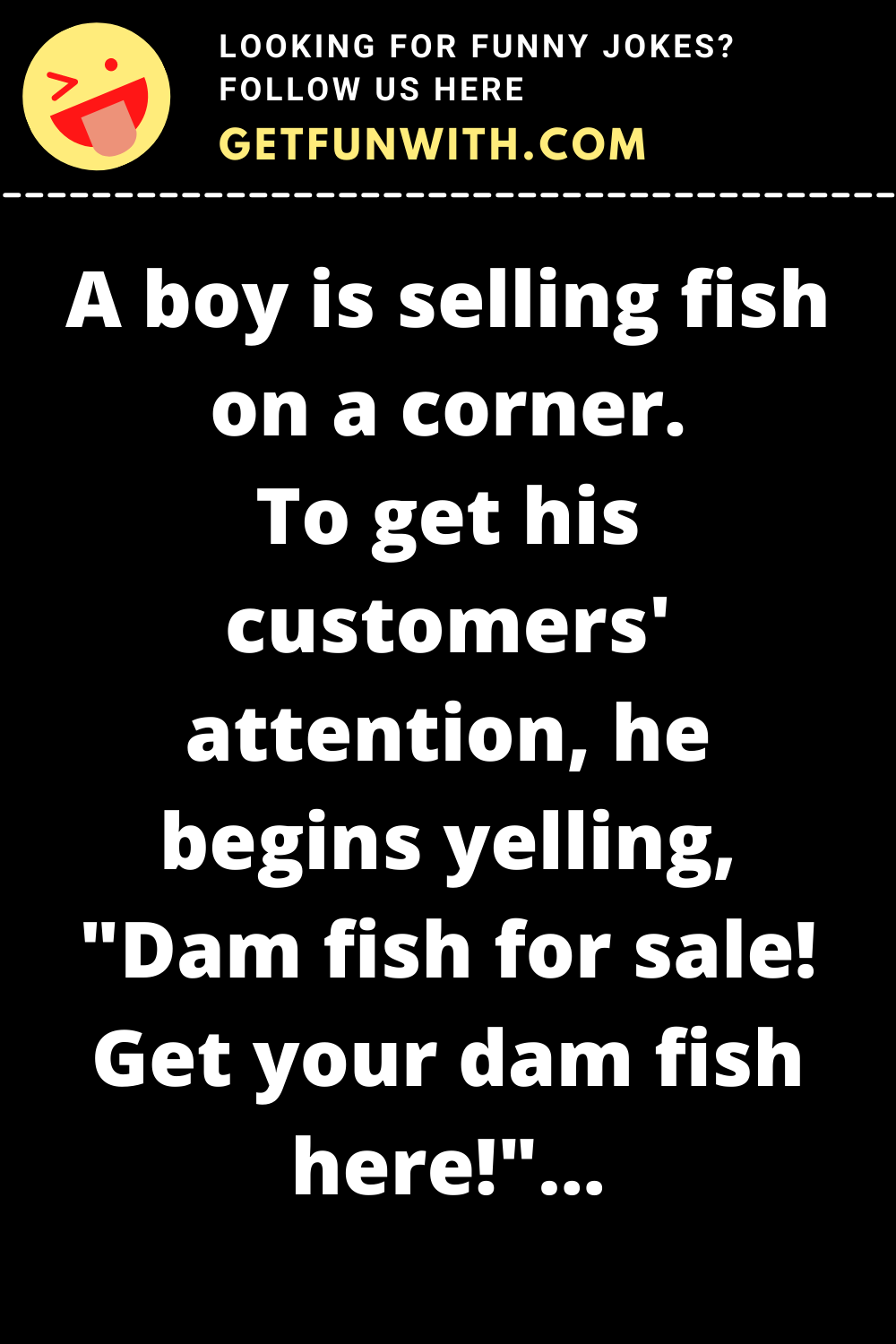 A boy is selling fish on a corner.